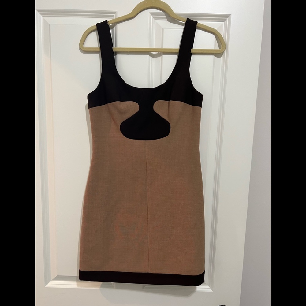 Tory Burch Black and Tan Colorblock Sheath Dress